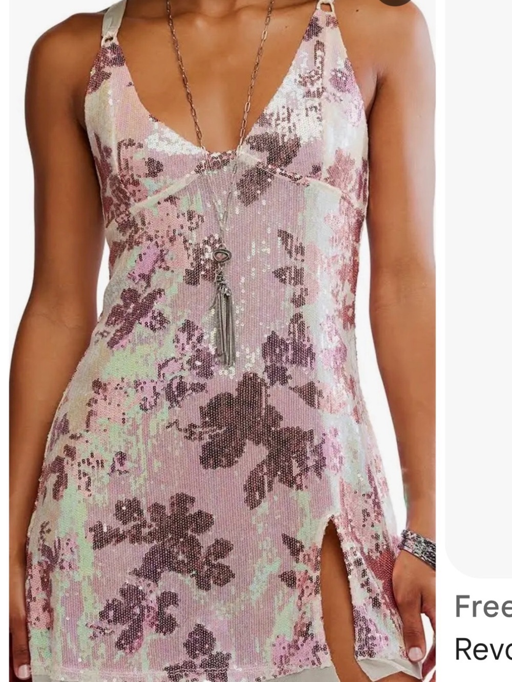 Free People Blush Pink Sequin Floral Slip Dress